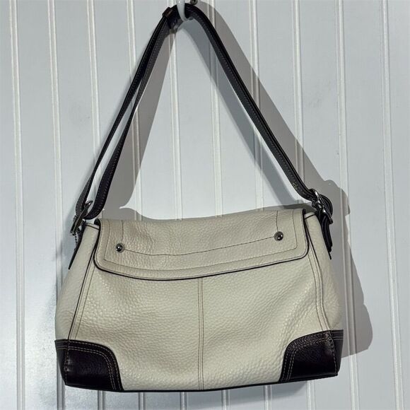 Coach Hamilton Shoulder Bag F13957 Pebbled Leather Ivory Brown Turnlock Luxury - Picture 2 of 9